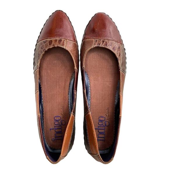 CLARKS Leather Patchwork Ballet Flats in Browns Women's Size 9 - Picture 1 of 12